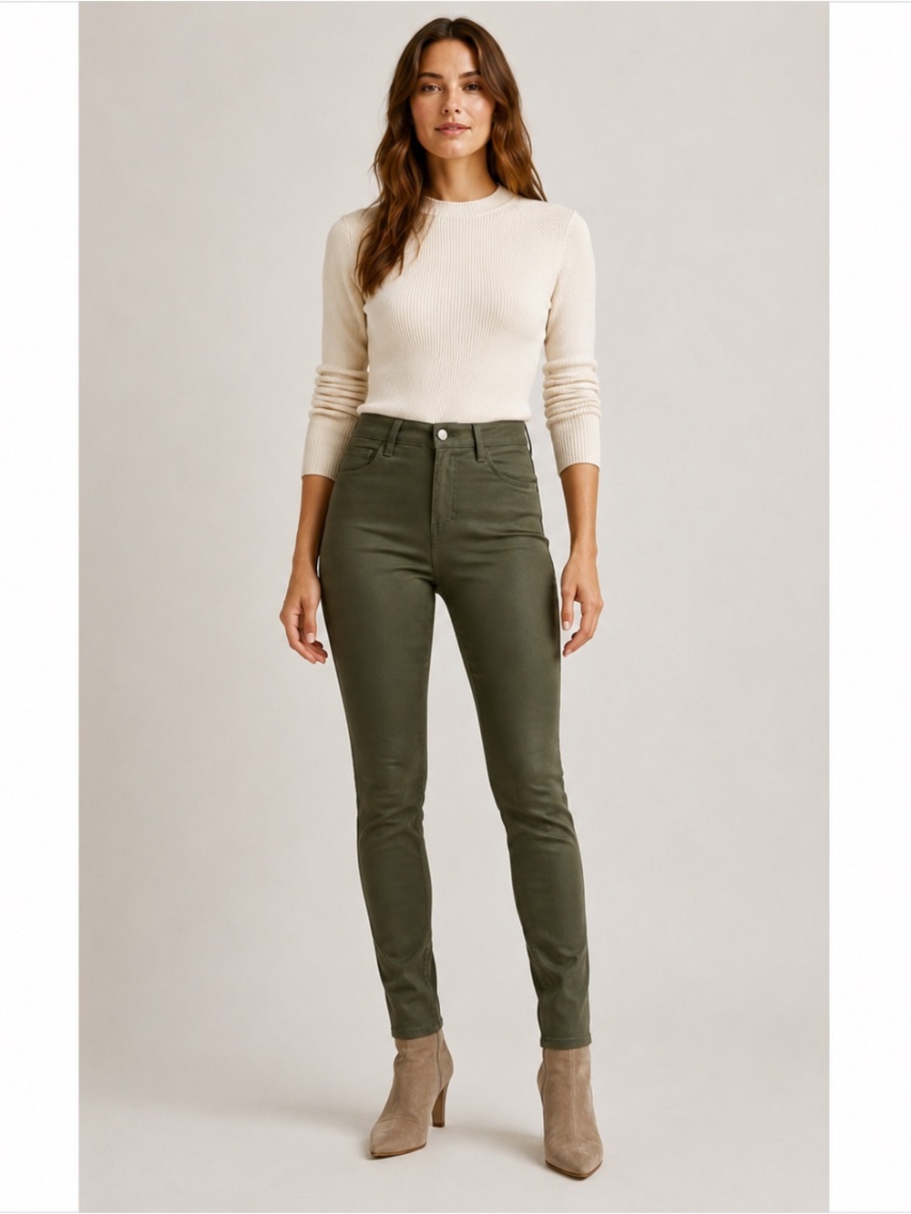 L’AGENCE Margot High Rise Skinny Coated Jeans Ivy Green 29 NWT